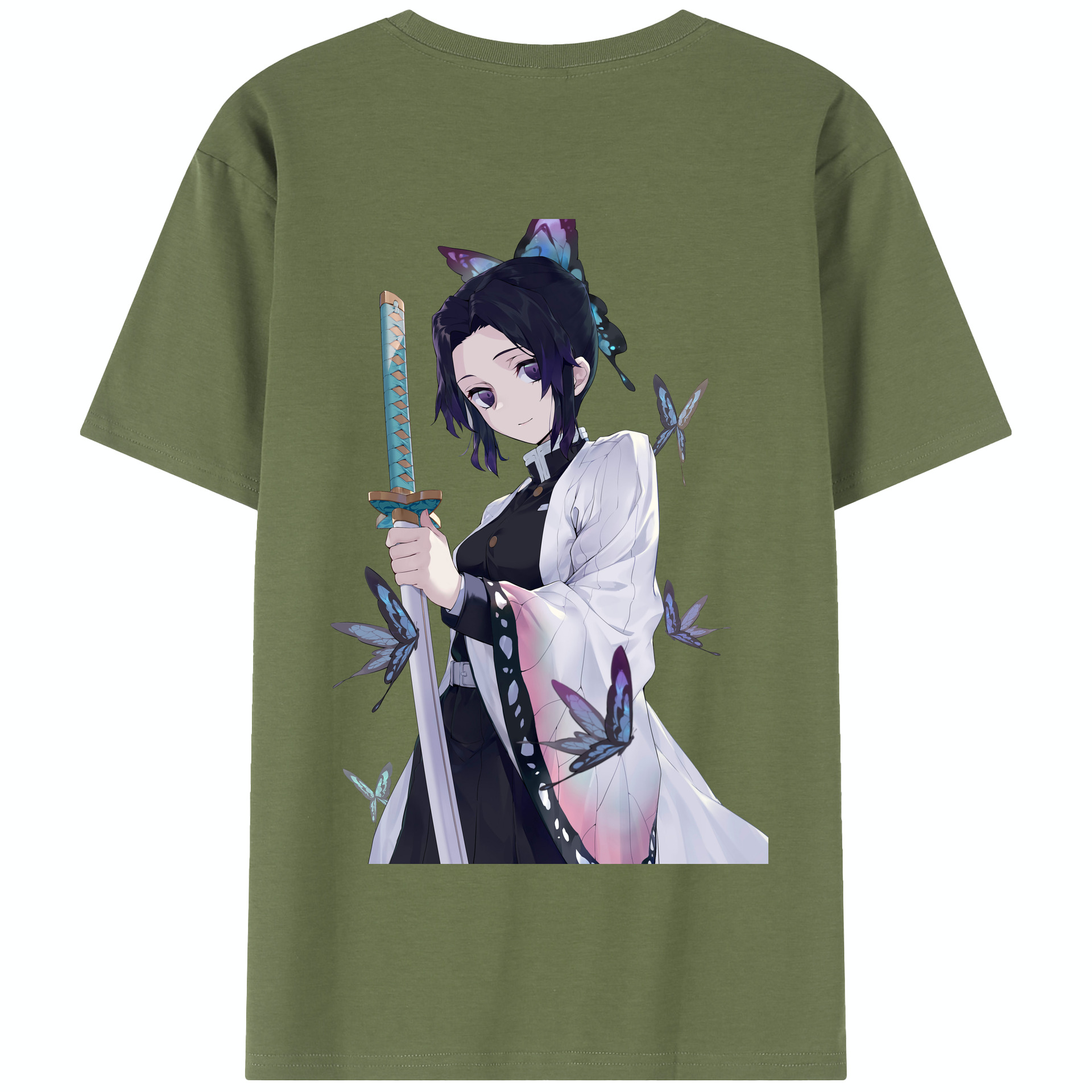 （画像用） 鬼滅の刃（きめつのやいば）蟲柱-胡蝶 しのぶ／こちょう しのぶ Kochou Shinobu 綿100％半袖Tシャツ（背面プリント）